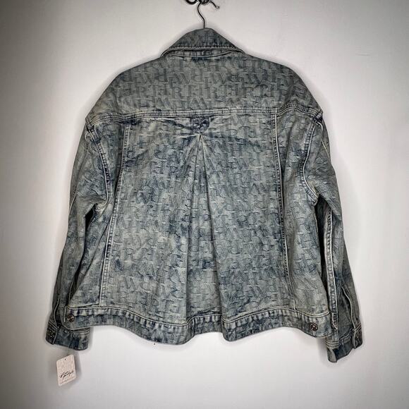 We The Free People Jacquard Letters Denim Jacket Size Medium - Picture 6 of 10